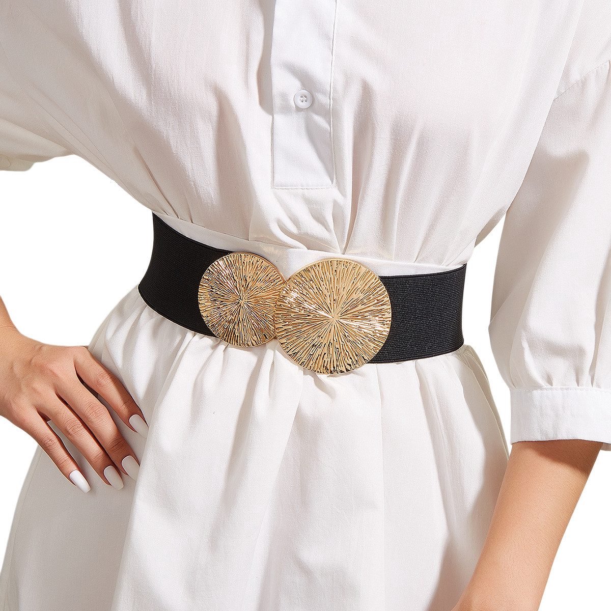 Claoner Dames elastische gordel - 6 cm breed elastische gordel lengte 70CM geschikt voor taille 70 ~ 80CM - zwart