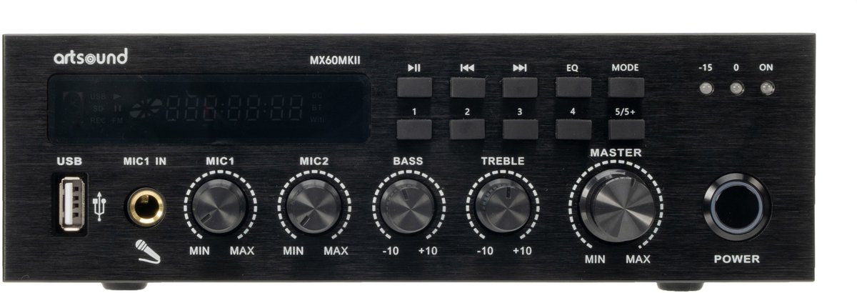 Artsound MX60MKII, mengversterker, 60W, 100V, BT/USB/microSD, DC24V
