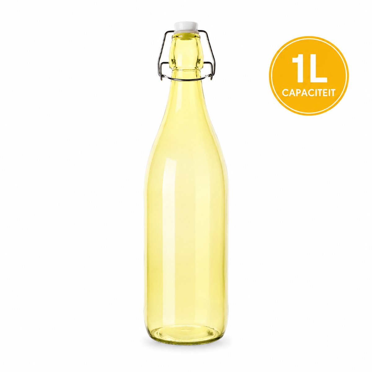 Glazen Beugelfles 1 Liter Geel – Herbruikbare Fles met Beugelsluiting – Ø 8,6 x 32 cm – Voor Water, Sap, Limonade, Siroop & Zelfgemaakte Dranken