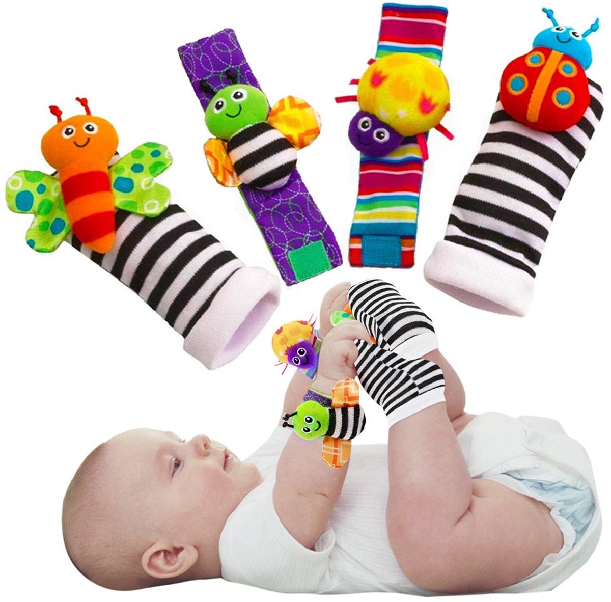 Casalora Baby Rammelaar - Rammelaar Sokjes en Armbandjes - Pols en Voetrammelaar - Speel en Voetzoeker Sokken - Baby Sokjes - Pluche Knuffels