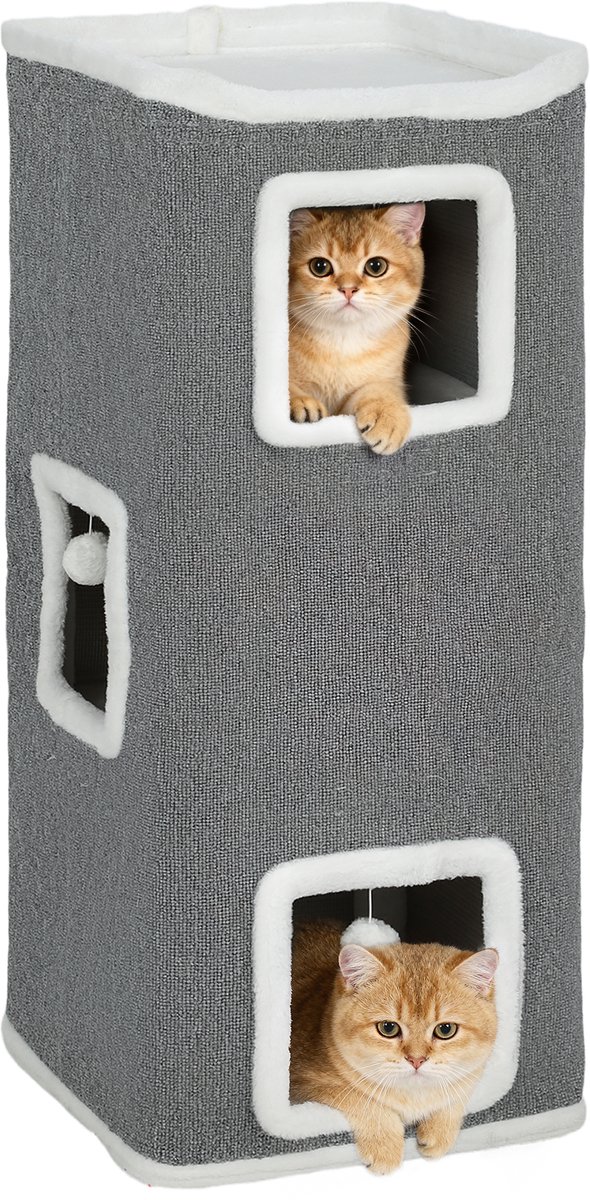 PawHut-Kattentoren - Spaanplaat, pluche - 41x41x100cm - Grijs