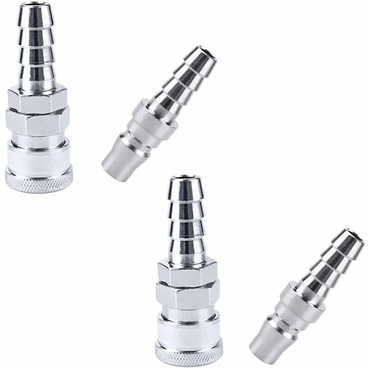 Snelkoppelingen geschikt voor perslucht (man/vrouw) – 4-pack SH20 + PH20 koppelingen – vernikkeld ijzer – geschikt voor snelle aansluiting van pneumatische apparatuur