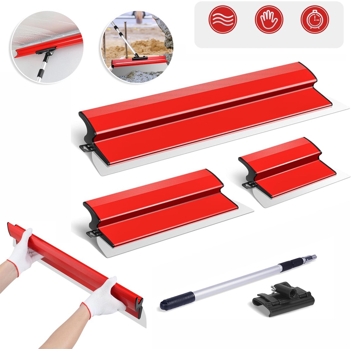 3-Delige Roestvrijstalen Schraperset Met Telescopische Steel - 25cm/40cm/60cm Ergonomische Handgreep Roestvrije Bladen - Voor Vullen Schrapen En Verf Verwijderen