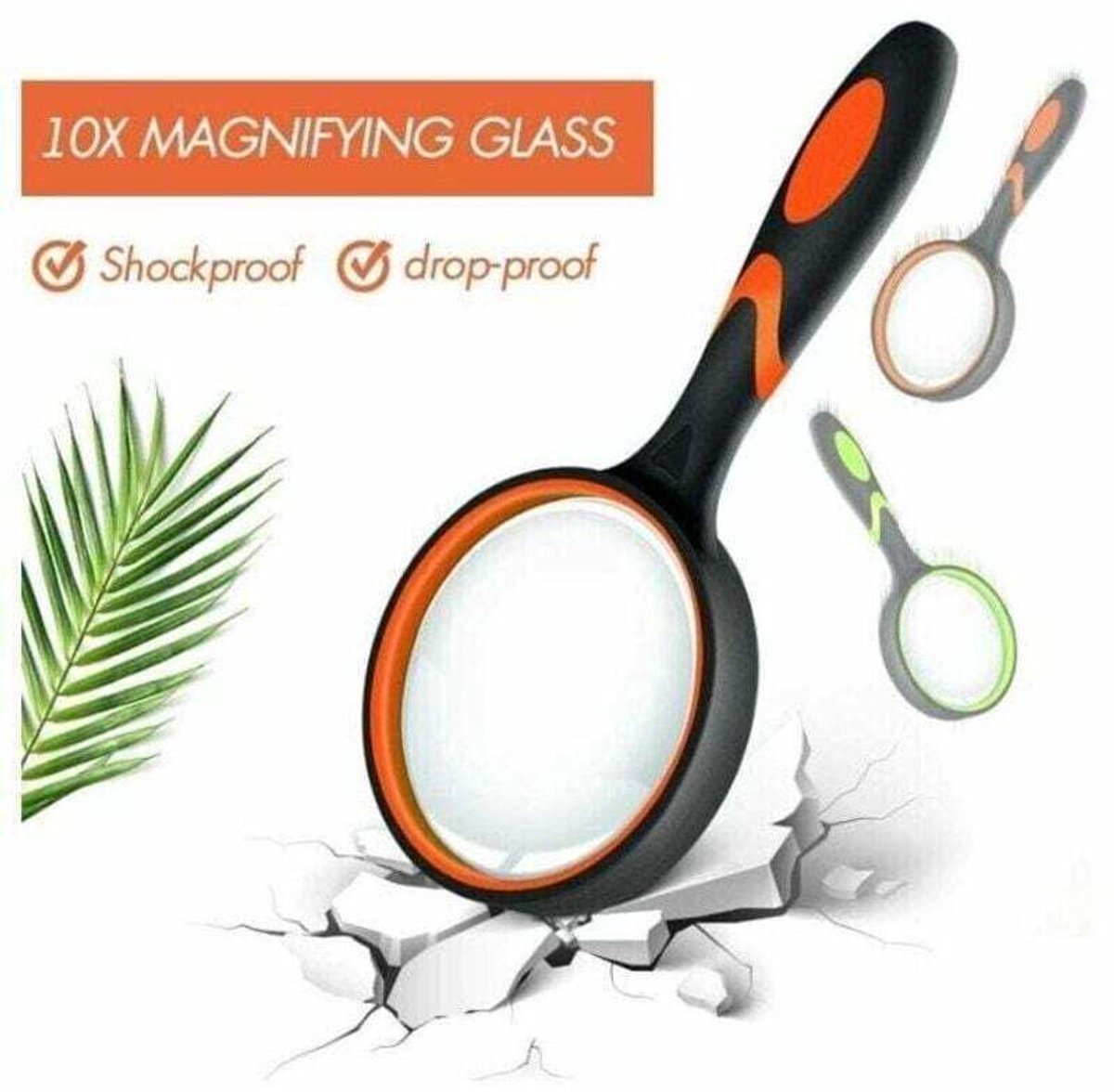 Set van 3 vergrootglazen geschikt voor 10x vergroting, geschikt voor kinderen om te lezen, merkproduct, draagbaar, antislip, groot glas van 75 mm.