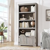 Boekenkast Hoog 5 Lagen met 2 Deuren - 80x29.5x174.5cm - Verstelbare En Uitneembare Planken - Vintage Open Opbergkast - Voor Kantoor Woonkamer - Grijs