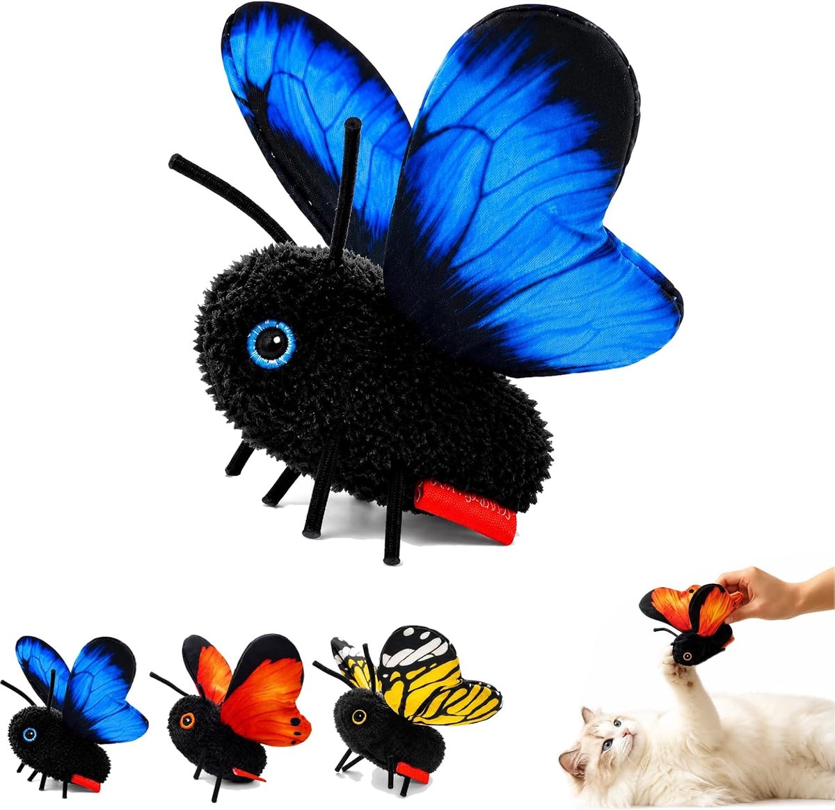 Namajunas - Kattenspeelgoed elektrisch - Slimme sensorische fladderende vlinder speelgoed - Kattenspeelgoed interactief - Kattenspeeltjes intelligentie - Zacht duurzaam pluche voor binnenkatten om achteraan te jagen - Oplaadbaar
