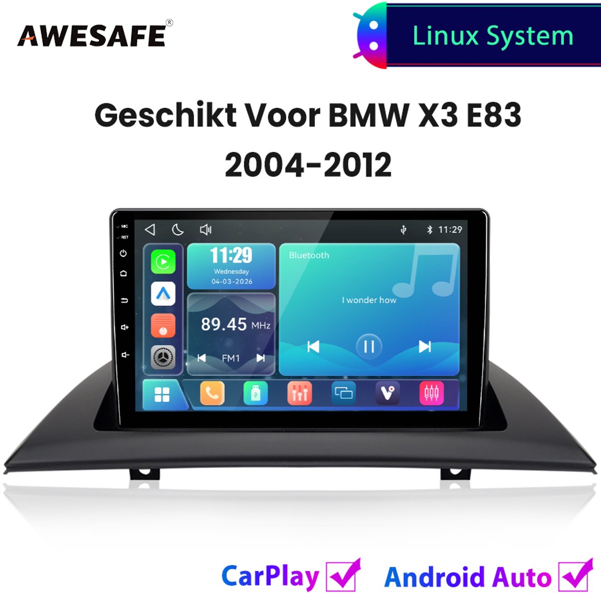 Awesafe Autoradio - Geschikt Voor BMW X3 E83 2004 t/m 2012 - Draadloos Carplay Android Auto - Linux systeem - Touchscreen - Bluetooth Wifi - 2004 2005 2006 2007 2008 2009 2010 2011 2012
