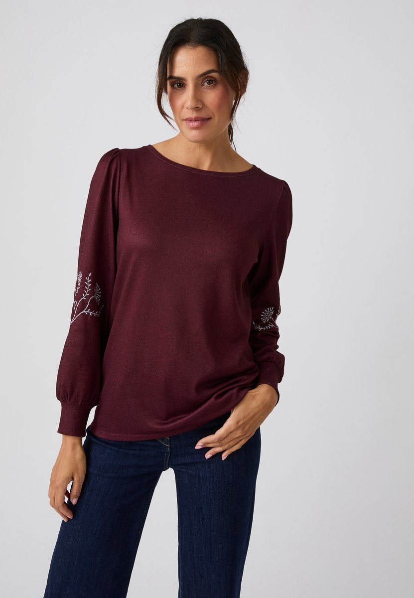 Damart - T-shirt met geborduurde mouwen van warme Thermolactyl stof - Dames - Rood - XXL