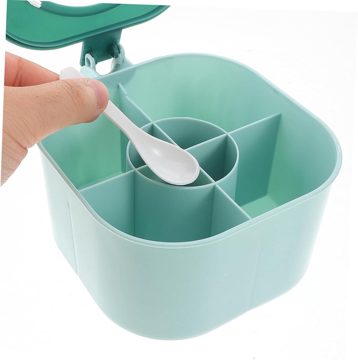 KZQ Praktische 4-vaks kruidenbox met deksel - Stevige plastic opbergcontainer voor specerijen - Compact en overzichtelijk voor keukenorganisatie - Groen