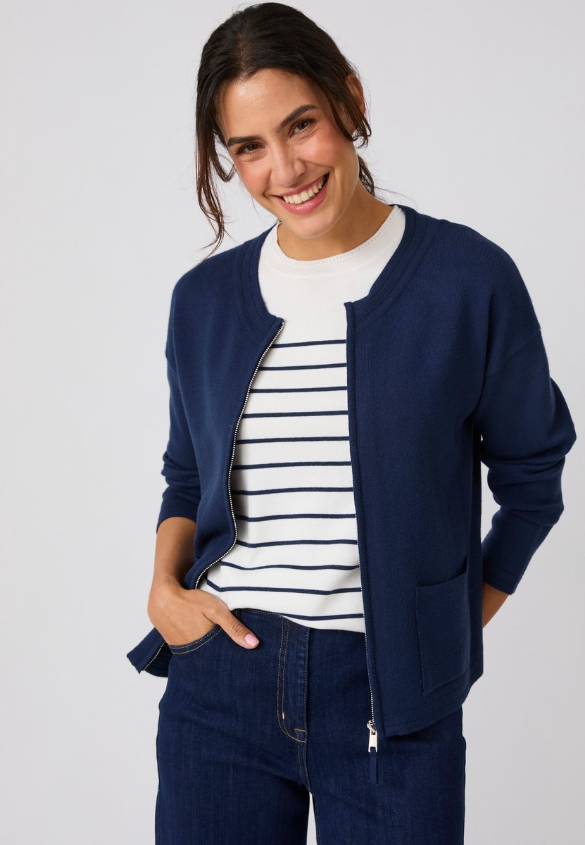 Damart - Gebreid vest met rits van milanostof - Dames - Blauw - XXL