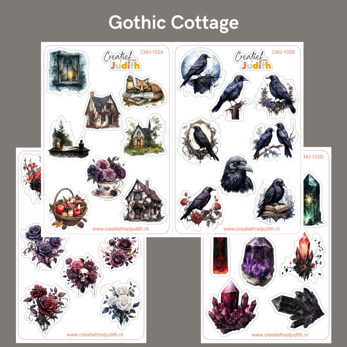 Bullet Journal Stickers - Planner Agenda Stickers - Gothic cottage stickers - 4 stickervellen - Scrapbook stickers - Deco stickers - Fantasy stickers - volwassenen en kinderen