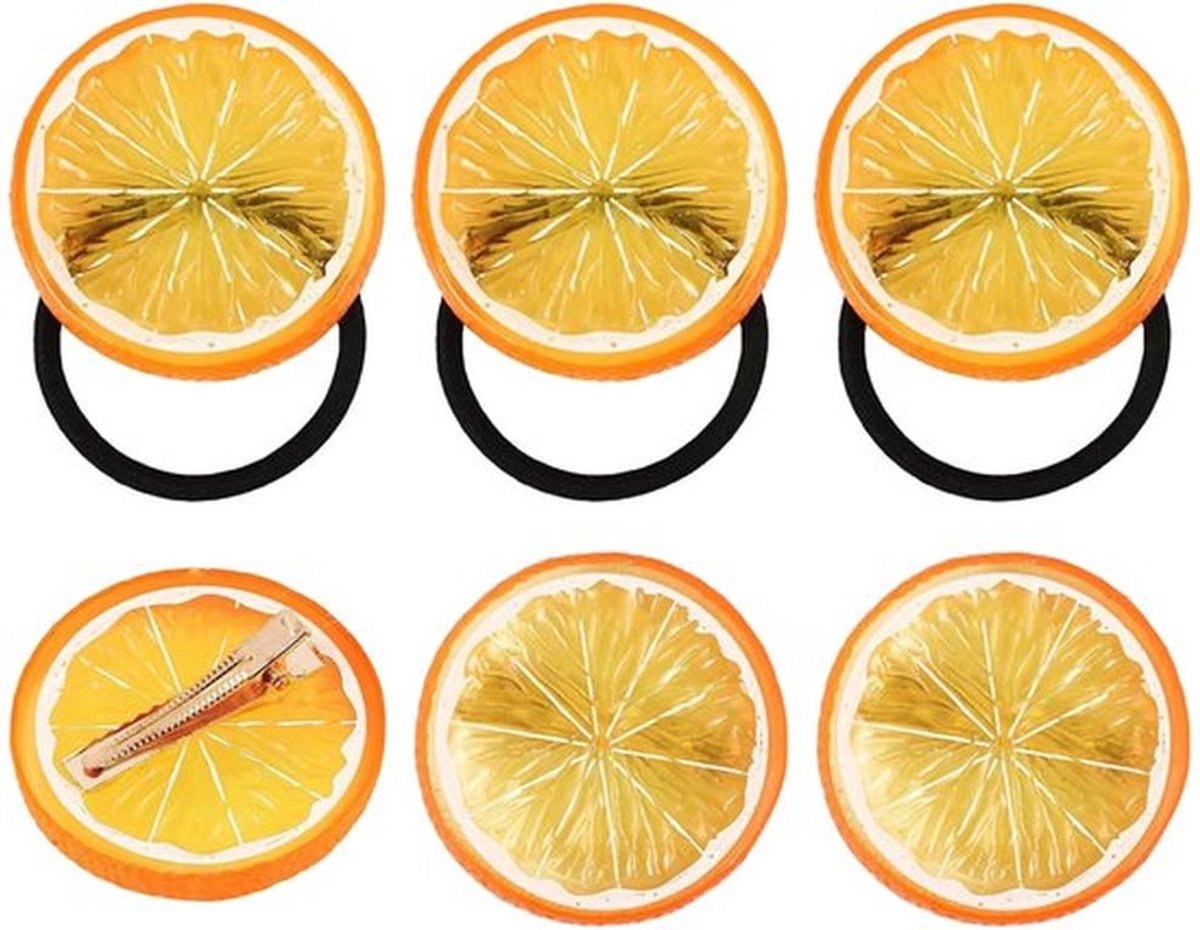 Haarclips 3 Stuks - Oranje Tropisch - Haarelastiekjes - Haaraccessoires Meisje - Hars - Geschikt voor Alle Haartypes