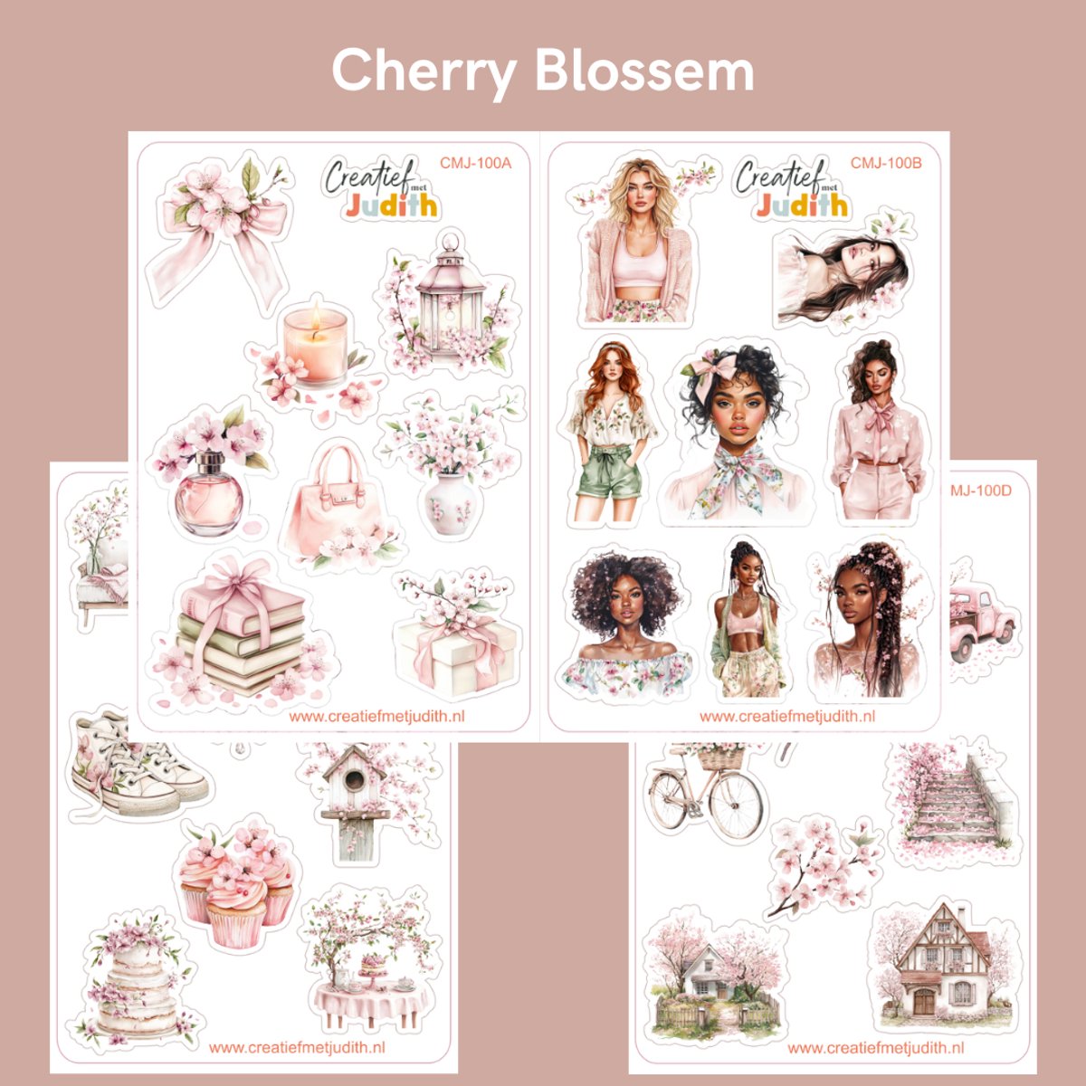Bullet Journal Stickers - Planner Agenda Stickers - Cherry blossem stickers - 4 stickervellen - Scrapbook stickers - Deco stickers - roze bloem stickers - volwassenen en kinderen
