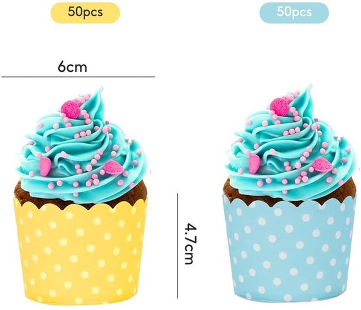 Cupcake Wrapper - 100 stuks - Muffinvormpjes - Papieren Bakbekers - Feestdecoratie - Geel/Blauw - Voor Bakdagen