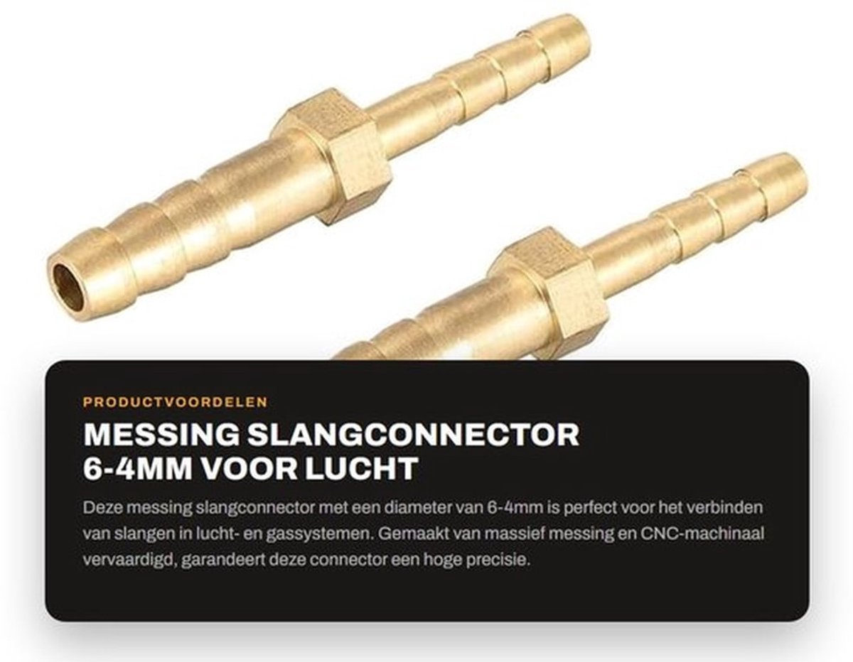 Slangconnector Messing - 6-4 mm - Metalen Recht - Variabele Diameter - 2 Stuks - Duurzaam en Flexibel - Slangfitting