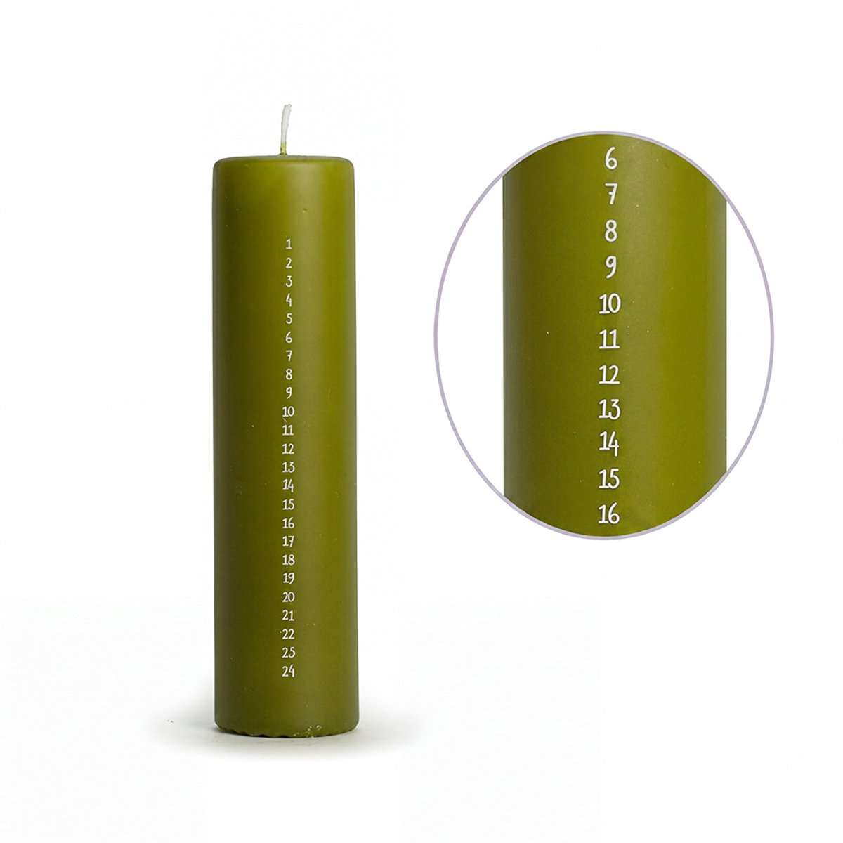 Rustik Lys Adventkaars Pilaar – Mosgroen – Ø 5 x 20 cm – 50 Branduren – 6 Stuks