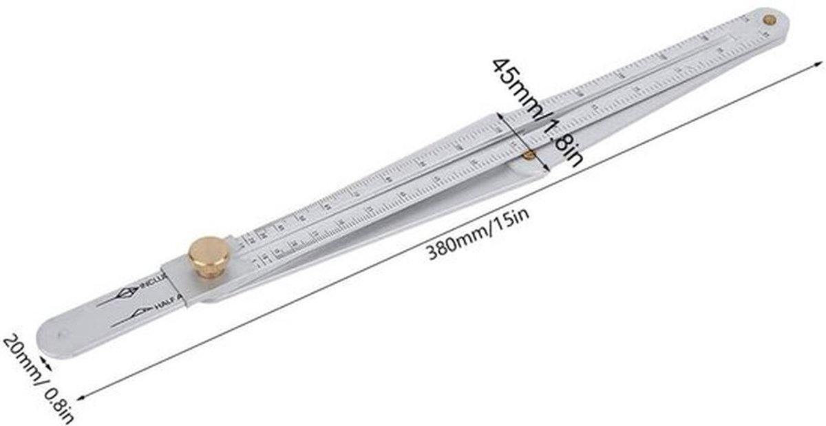 Hoekzoeker Verstelbaar - Aluminiumlegering - Meetnauwkeurigheid 1 mm - Draagbaar - 380 x 45 x 20 mm - Slijtvast en antiroest - Hoekmeter