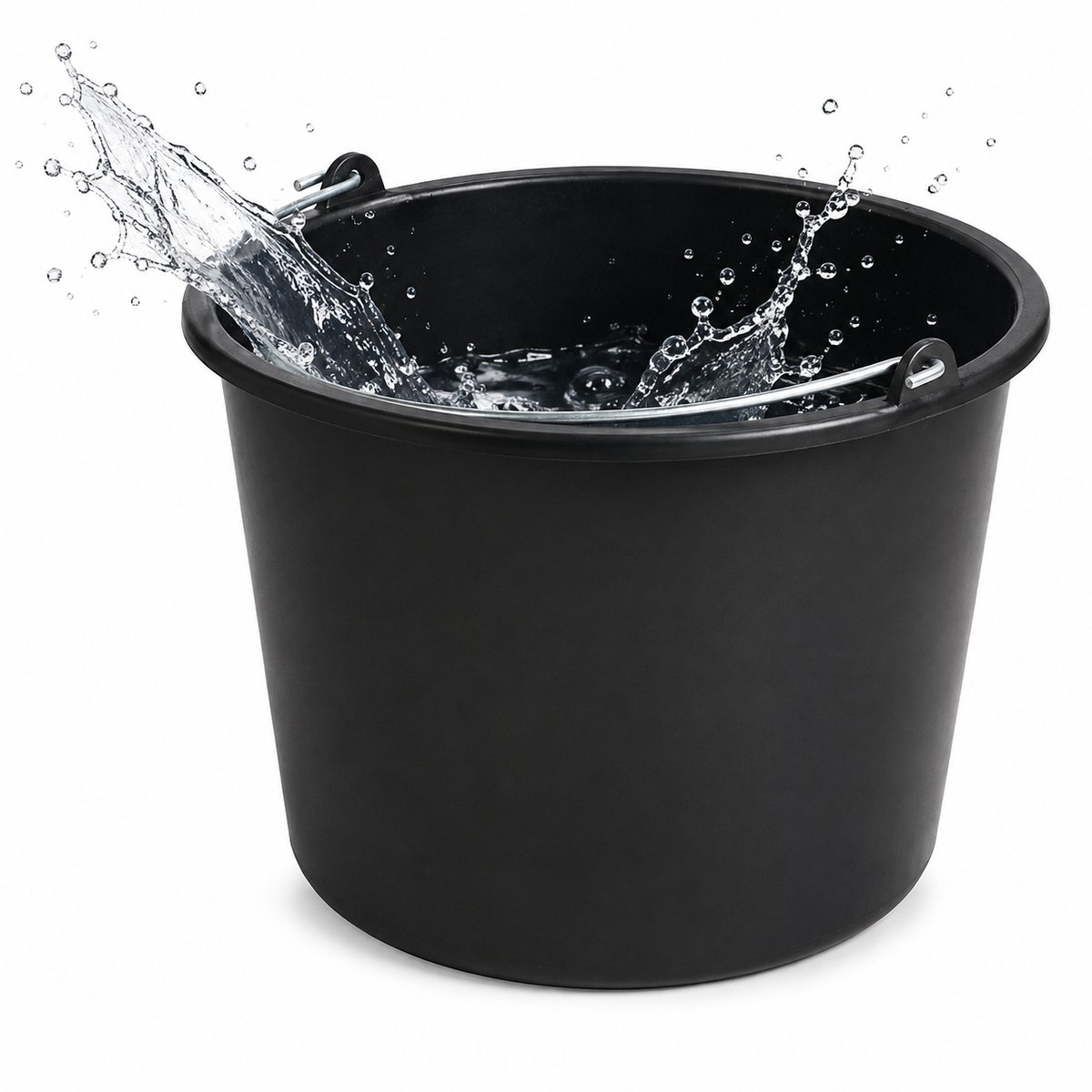 Bouwemmer 20 Liter Zwart – Grote Kunststof Werkemmer met Hengsel – Ø 36,5 x 29 cm – Stevige Klusemmer voor Bouw, Mortel, Specie, Schoonmaak, Tuin & Renovatie