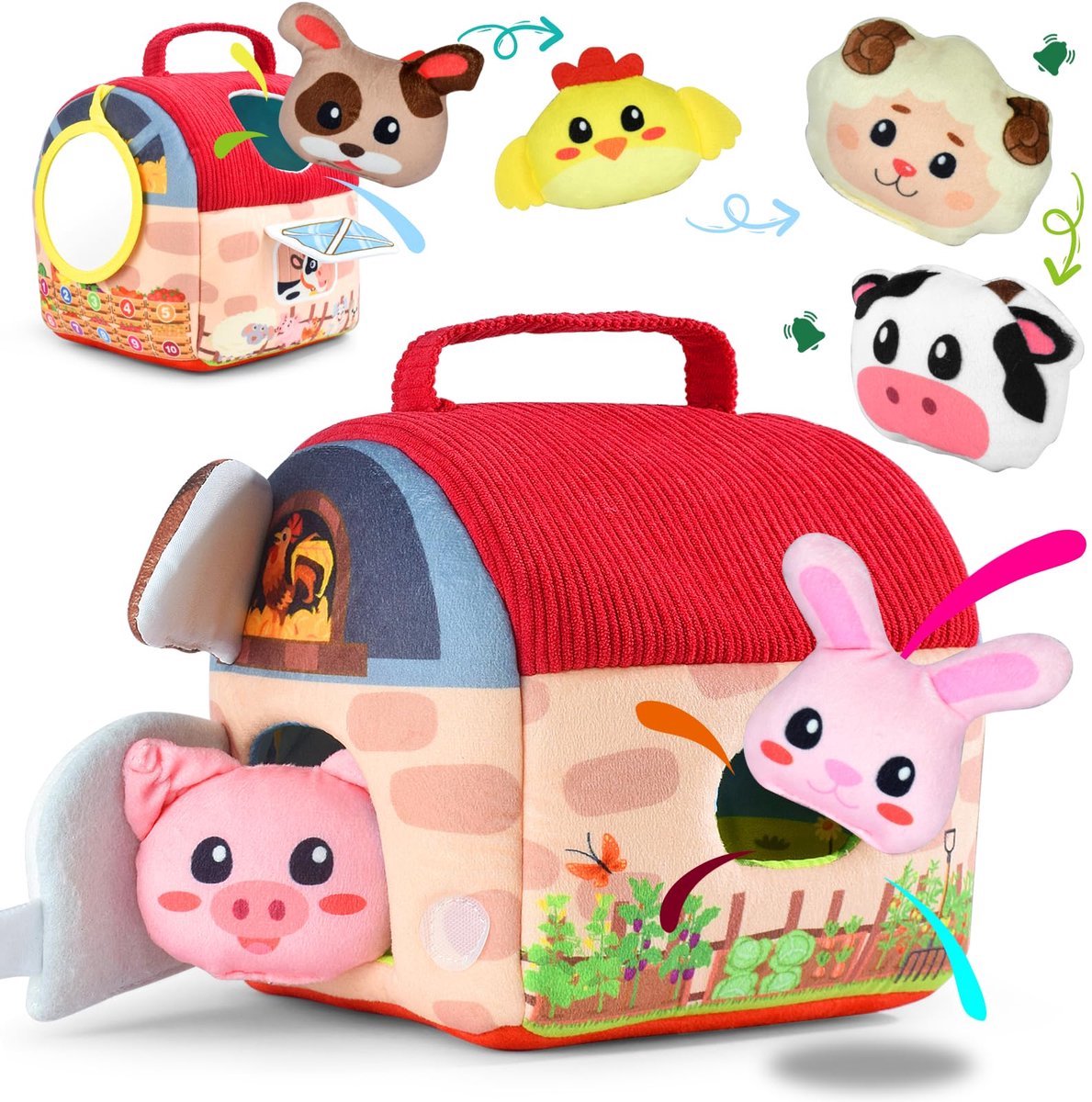 Casalora Baby Activiteiten Speelgoed – Zachte Boerderij Activity Cube met Dieren – Sensorisch & Educatief Babyspeelgoed – Met Geluid – Baby Speelgoed 6-12 Maanden
