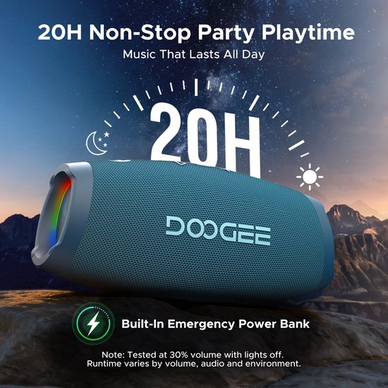 DOOGEE Wild Boom - Bluetooth Speaker - Draagbare Bluetooth Speaker - 20 uur Waterdicht - Blauw — afbeelding 2