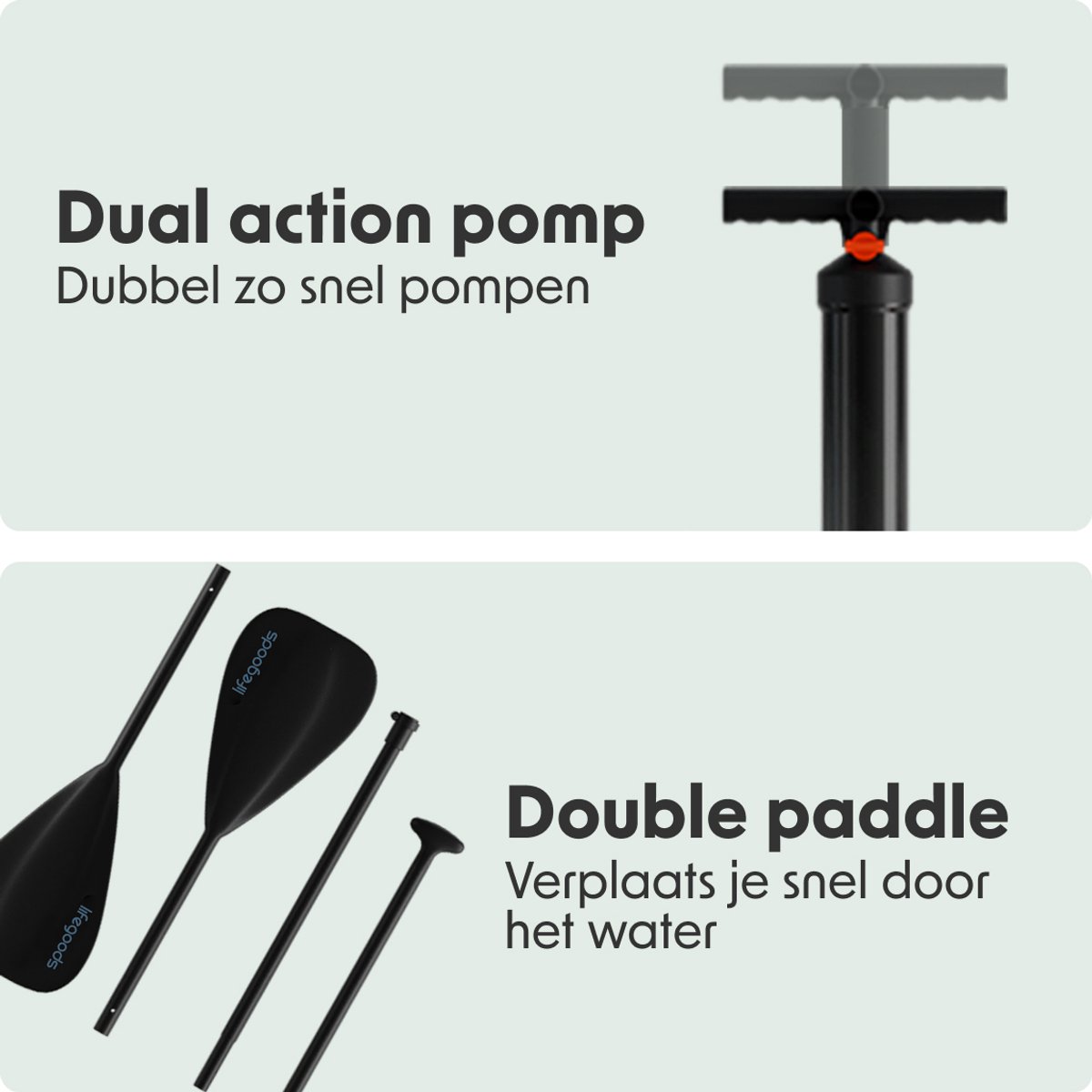 LifeGoods SUP Board Allround Compact - met Zitje - 120 KG Draagkracht - 300 x 76 cm - Opblaasbaar - Compleet SUP pakket - Cyaan/Donkergroen – foto 6