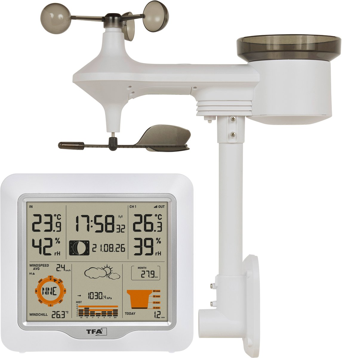 TFA Dostmann 35.1177.02 – Draadloos Weerstation met Combinatiesensor – Wind, Regen, Temperatuur & Luchtvochtigheid