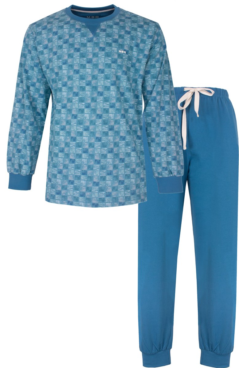 MEQ Heren Pyjama - Ronde Hals - Lange Mouwen - Aqua Blauw - Maat M