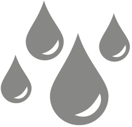 Vier grijze druppelvormige pictogrammen die water symboliseren.