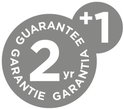 Cirkelvormige garantie-indicator met '2 yr' en '+1' erin.