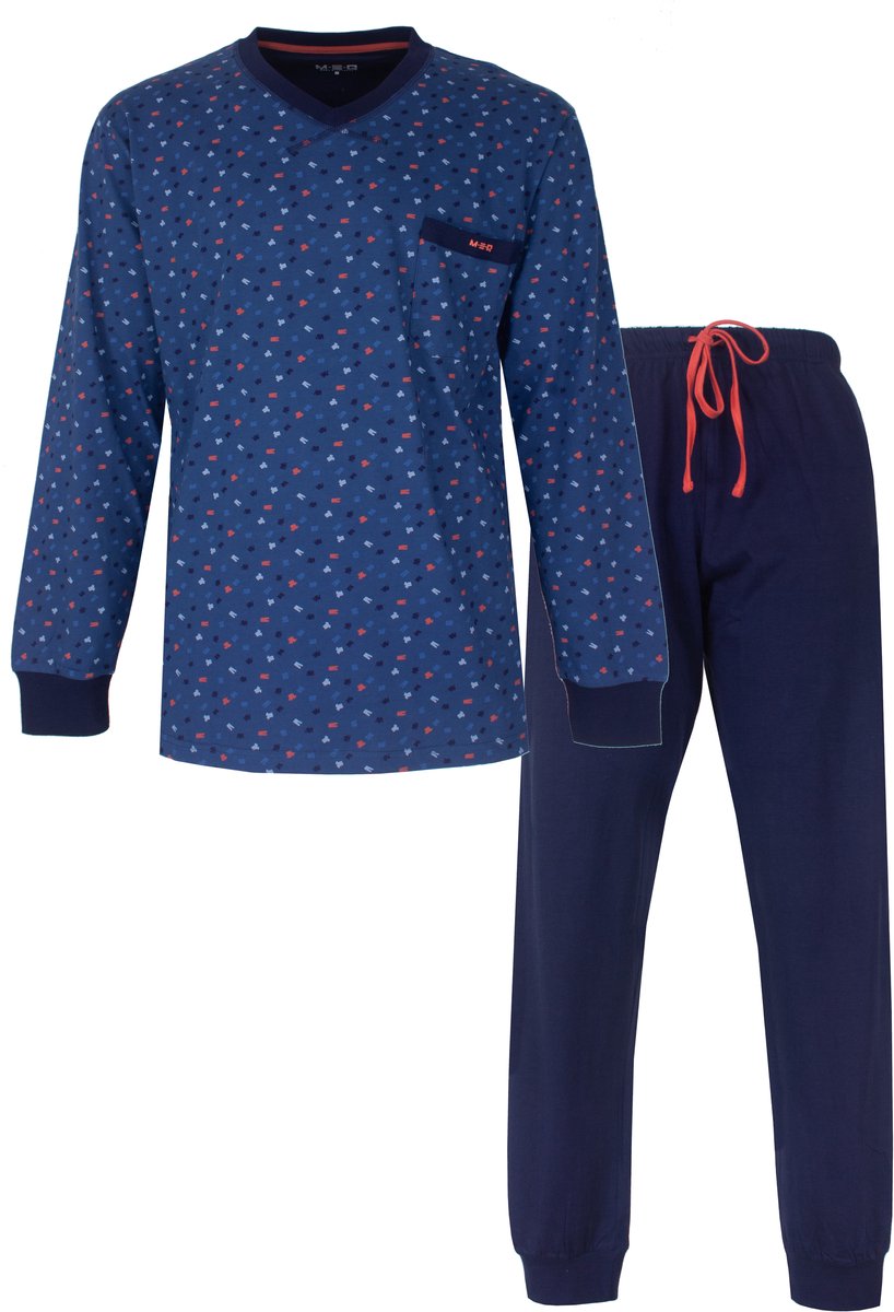 MEQ Heren Pyjama - V-hals - Lange Mouwen - Blauw - Maat L