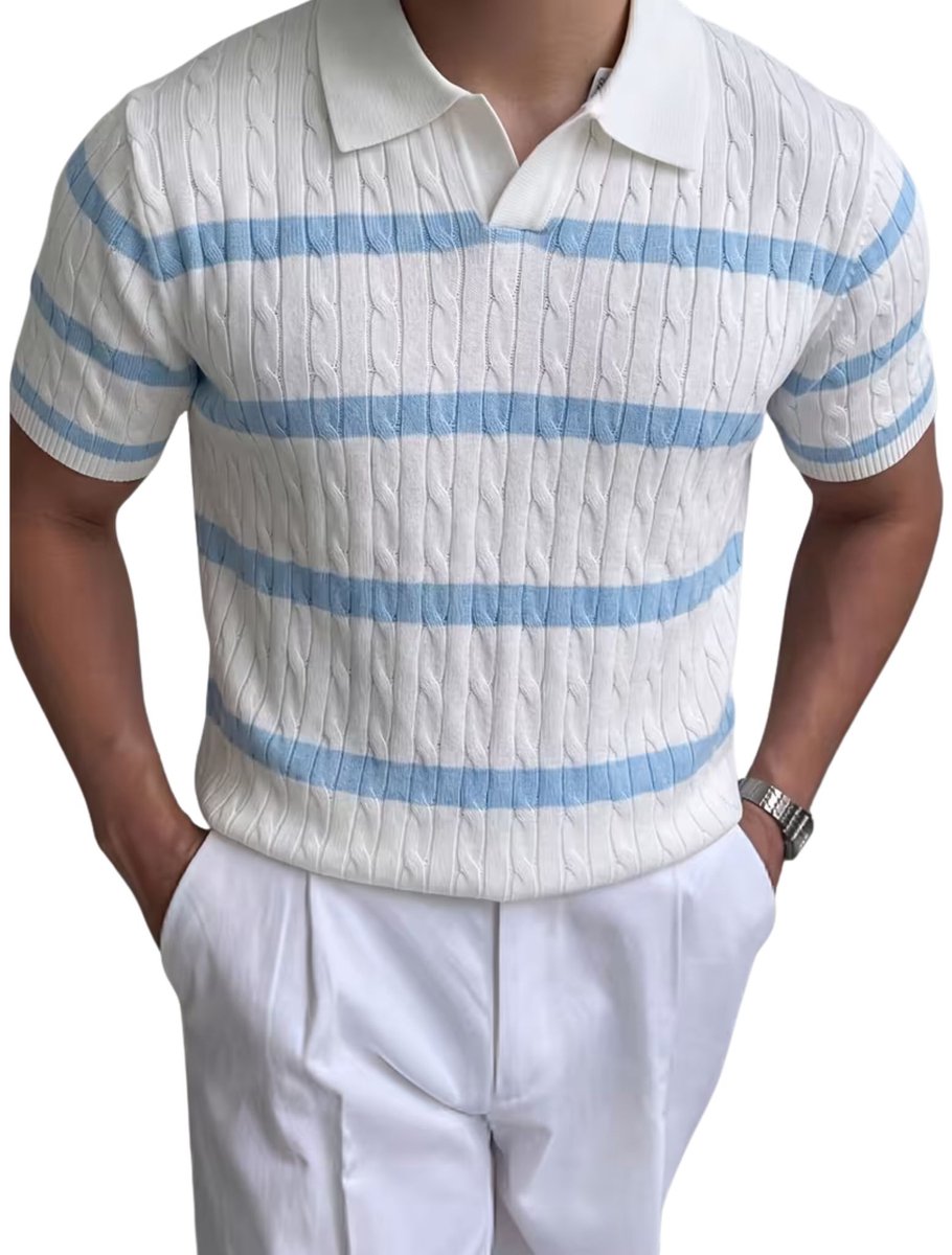 Currero T-Shirt Heren Shirt Zomerkleding T Shirt Mode Old Money Polo Mannen Kleding Volwassenen Blauwe Streep Wit