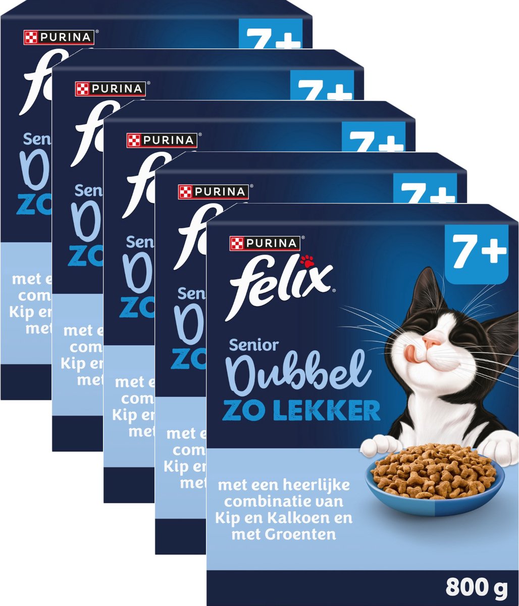 Felix Felix Dubbel Zo Lekker Senior 7+ Kip en Kalkoen - Multipack - Katten Droogvoer - 4000g (5x800g)