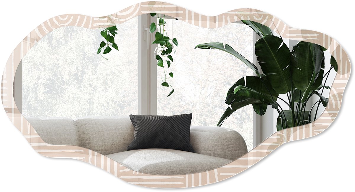 Wallfluent Beige Geometrie Spiegel - Beige Moderne Rechthoekige Wandspiegel - Organische Spiegel - Woonkamer - Geometrisch - 45x90 cm - Totale afmeting 52x97 cm