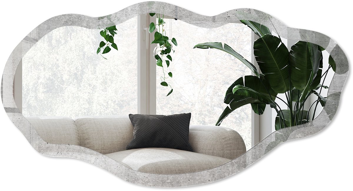 Wallfluent Concrete Minimalisme Spiegel - Grijs Stijlvolle Wandspiegel - Organische Spiegel - Kantoor, Woonkamer, Hal - Industrieel / Loft - 45x90 cm - Totale afmeting 52x97 cm