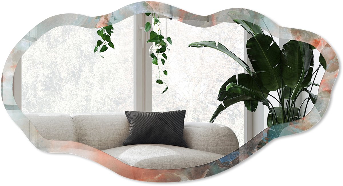 Wallfluent Levende Steen Spiegel - Groen Strakke Rechthoekige Spiegel - Organische Spiegel - Woonkamer, Kantoor, Hal - Abstract - 45x90 cm - Totale afmeting 52x97 cm