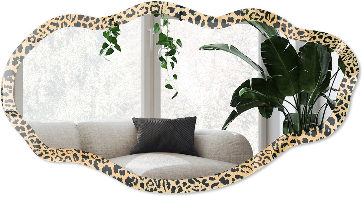 Wallfluent Dierenpatroon Spiegel - Beige Elegante Rechthoekige Wandspiegel - Organische Spiegel - Slaapkamer, Woonkamer, Kledingkast - Abstract - 45x90 cm - Totale afmeting 52x97 cm