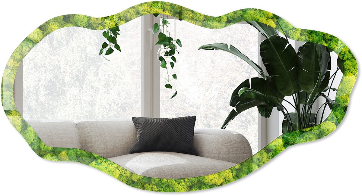 Wallfluent Groen Mos Spiegel - Groen Rechthoekige Spiegel Voor Interieur - Organische Spiegel - Slaapkamer, Woonkamer, Kantoor - Minimalistisch - 45x90 cm - Totale afmeting 52x97 cm