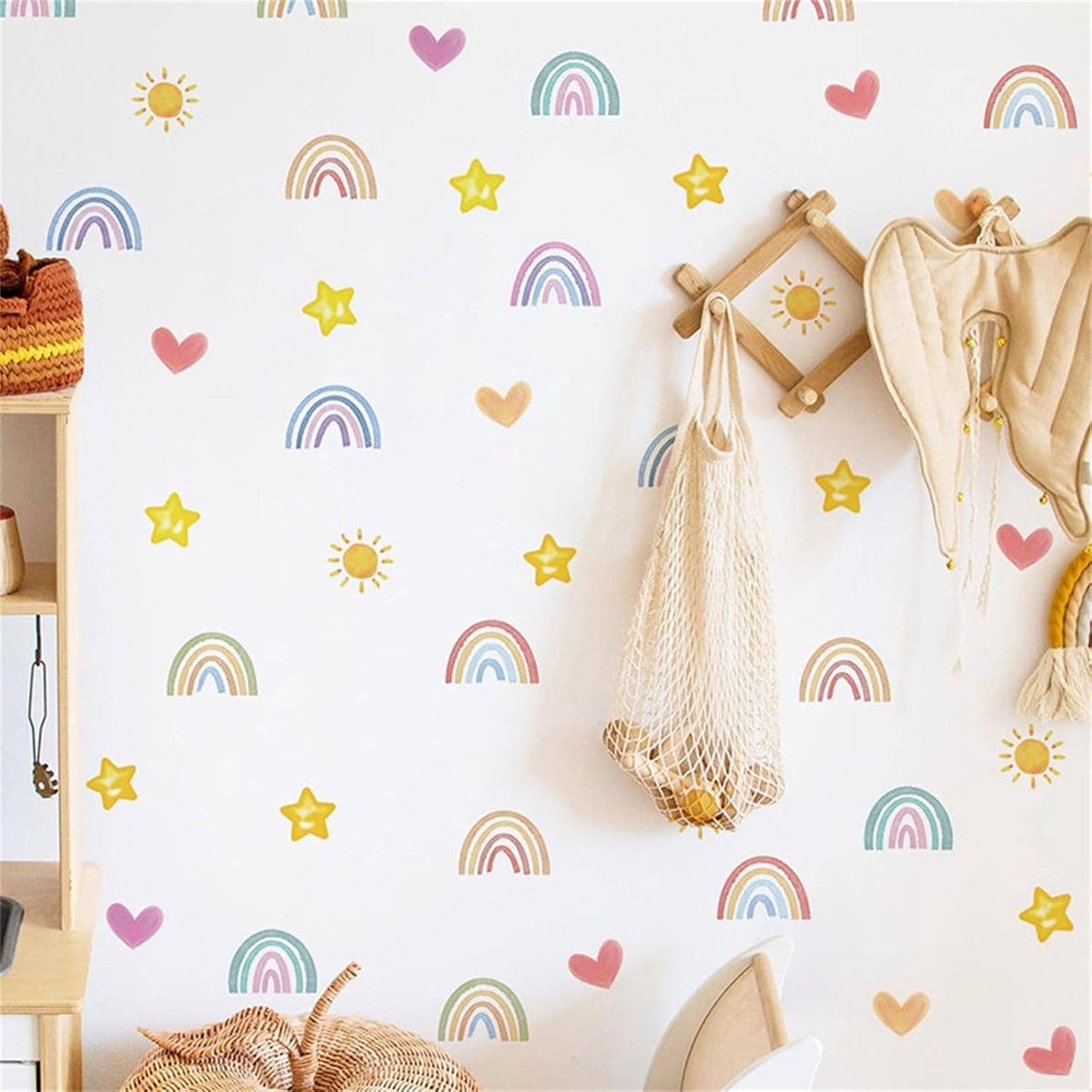 YYchan Boho Muurstickers Regenboog Hartjes Sterren en Zon - Muurstickers voor de Kinderkamer - Zelfklevende Wanddecoratie - 20 x 15 cm - 6PCS