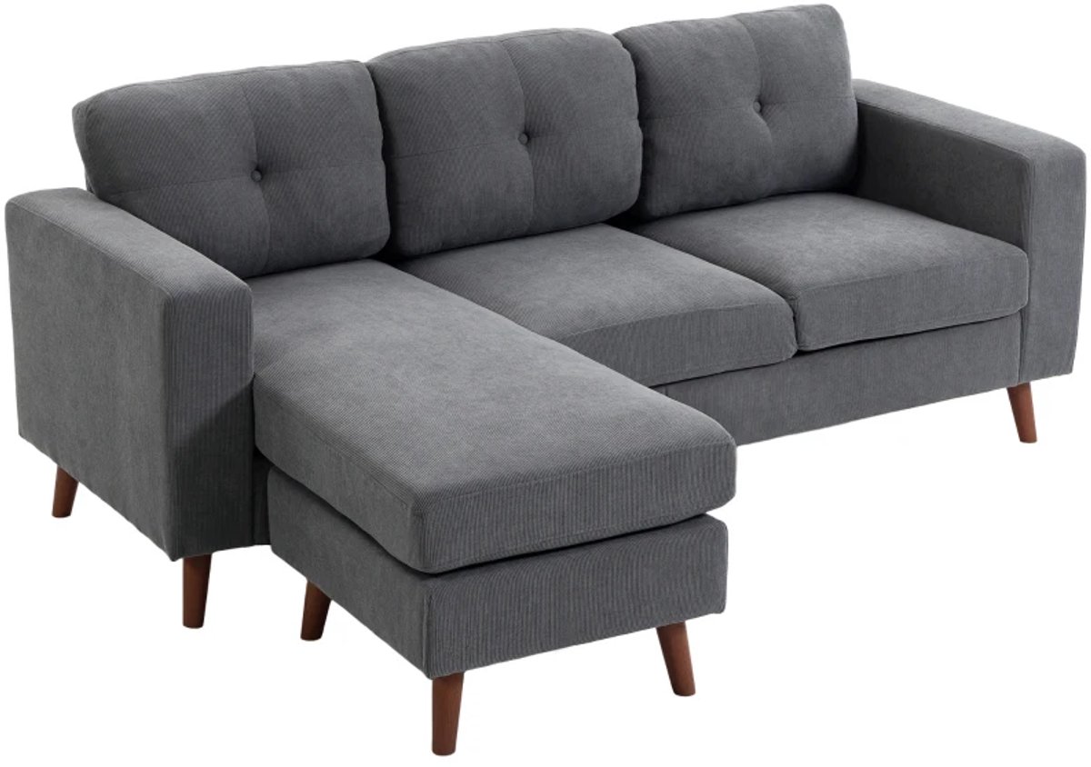 Hoekbank 192 cm - L-vorm - 3-zitsbank - Omkeerbare Chaise Longue - Koordlook - Voor Kleine Ruimte - Donkergrijs