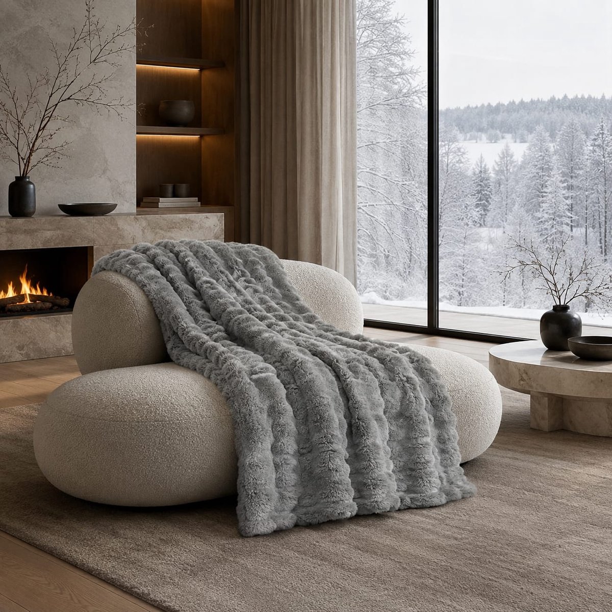Lano&Go Bubbeldeken - Knuffeldeken - Wollig - Grijs - 130x150 cm - Bankdeken - Warme Fleece Deken voor Woonkamer - Decoratie - Zachte Woondeken