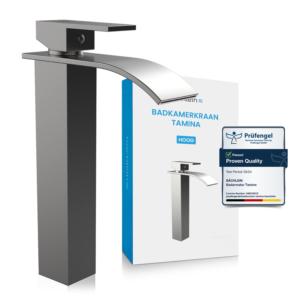 Bächlein Wastafelkraan Tamina hoog waterval-design - Geborsteld RVS