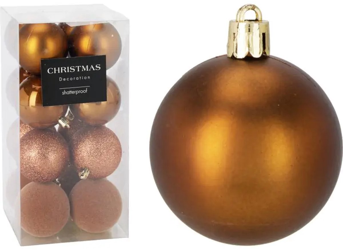 Kerstballen Set Onbreekbaar Bruin 6 cm 16 stuks - Kerstdecoratie