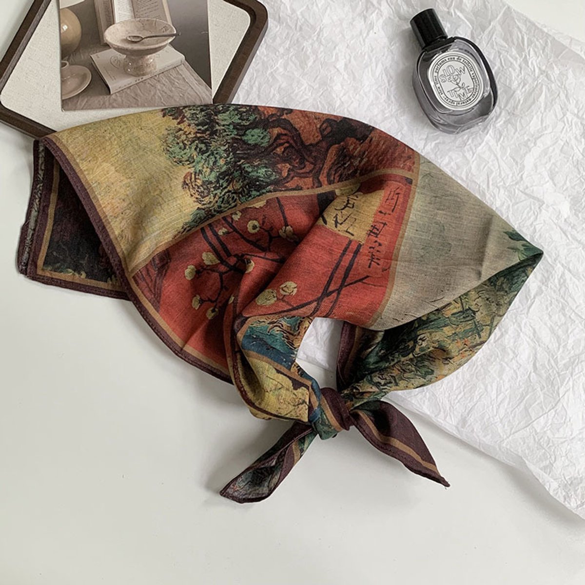 Dubbelzijdige patroon sjaal - kleine vierkante sjaal - het hele jaar door bruikbaar - veel draagmanieren - decoratieve omslagdoek-68*68cm-Veld