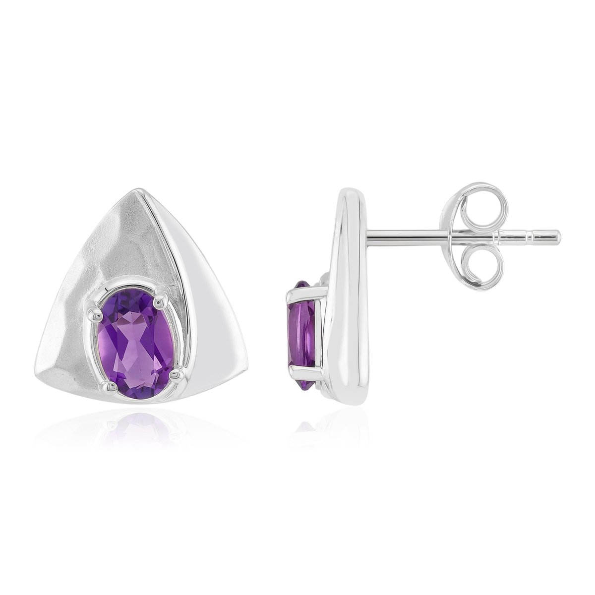 Cavill - Zilveren Oorbellen 925 Sterling Zilver Pd - Uruguay Amethist Ovaal 8x6mm - Paarse Edelsteen - Elegant Modern Ontwerp