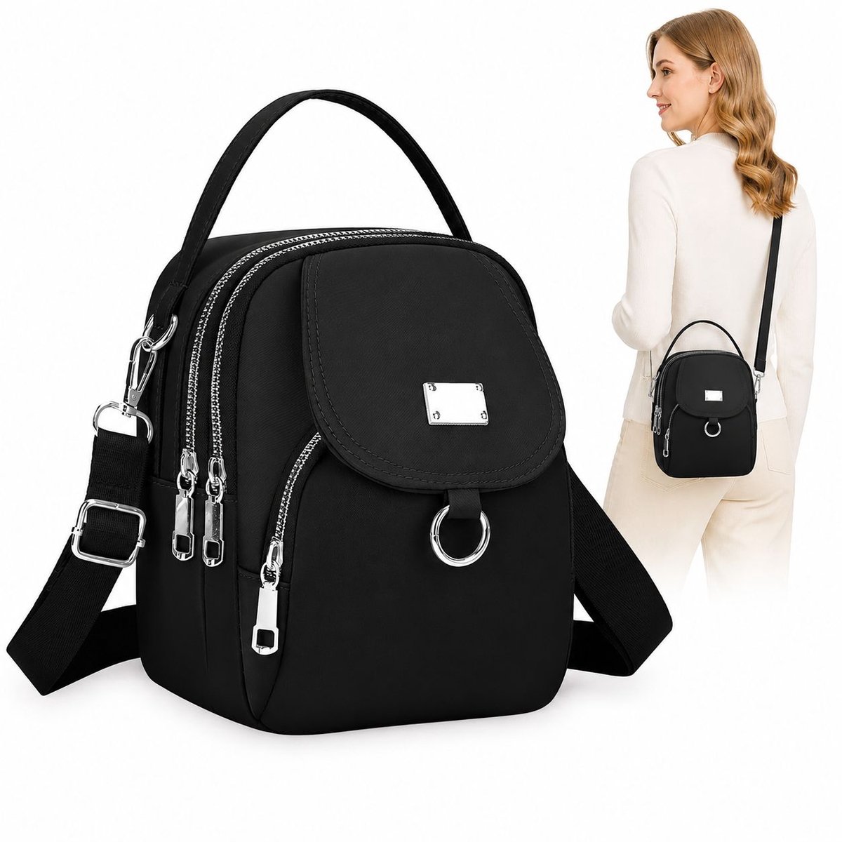 Bobypet - Crossbodytas dames - waterafstotende nylon schoudertas met meerdere vakken - voor werk en dagelijks gebruik - zwart