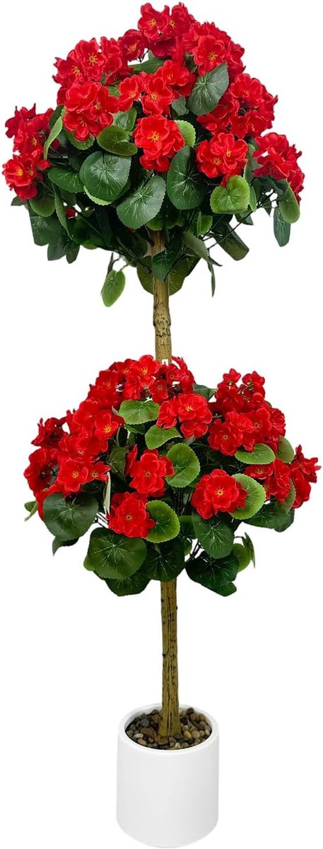 Kunstmatige geranium-topiaryboom - 4 voet hoge, realistische kunstbloemenboom - zijden geraniumbloemen - 120 cm - rood