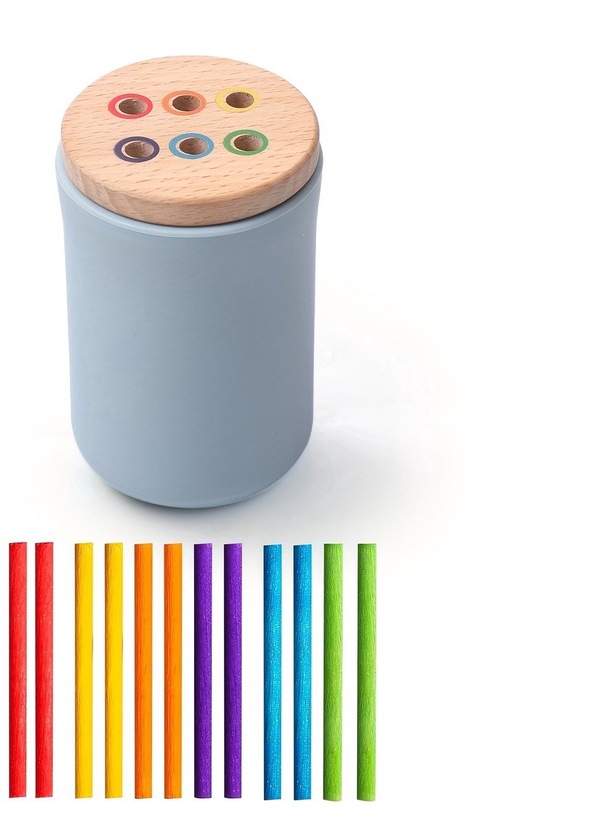 Casalora Montessori Sorteerspel – Hoeveelheidsstokjes & Sorteercilinder – Educatief Speelgoed voor Kleur-, Vorm- en Getalherkenning – Fijne Motoriek – Voor Kinderen van 1-3 Jaar – Cilindervorm – Blauw