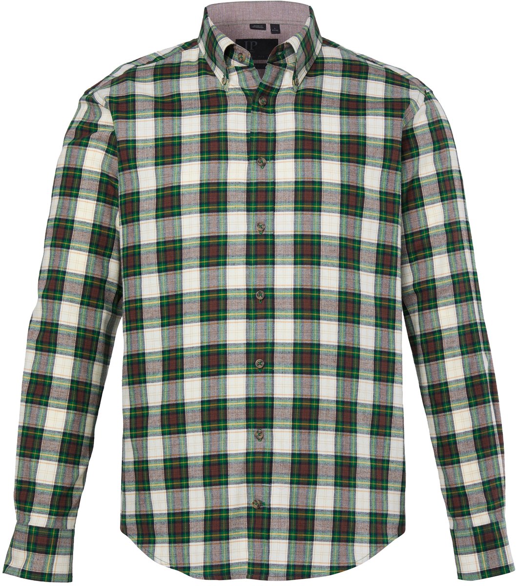 JP 1880 - Heren - Geruit overhemd lange mouwen flanel modern fit tot 8XL - Donkergroen - Maat 4XL