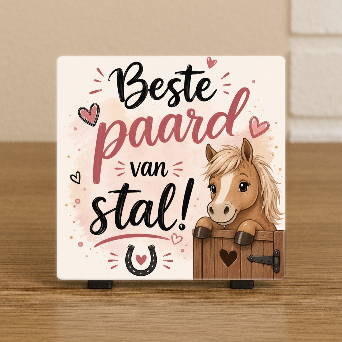 CreaCraft Spreuktegel “Beste paard van stal!” - Woondecoratie – Cadeau tegeltje – Trendy nu – Vriend(in), Collega, familie – Zomaar – Cadeau – Incl standaard – Wenstegeltje – Cadeau idee