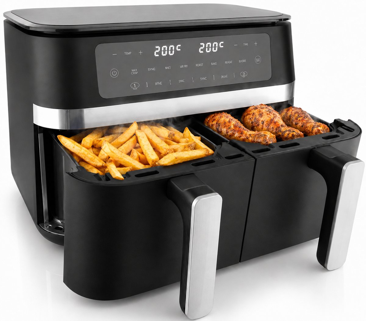 Vivid Green Dubbele Airfryer XXL – 11 Liter – 2 Lades – 2950W – Aparte Temperatuur & Tijd per Lade – Tot 8 Personen – PFAS-vrij – Zwart